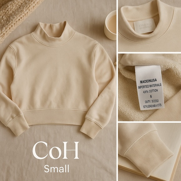 Citizens of Humanity COH Mock Neck Cream Beige Sweatshirt Small USA Made - Picture 14 of 14